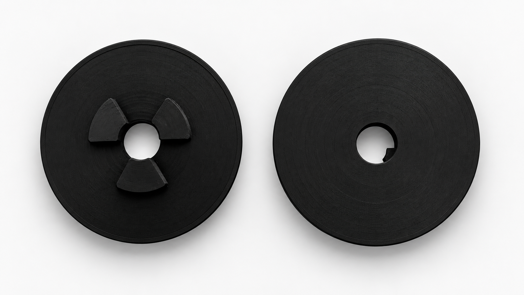 3D-gedruckte Halteringe aus PET-CF für Industriebürsten – Vorder- und Rückseite mit Mitnehmern und Passfedernut, Kleinserie nach Kundenzeichnung